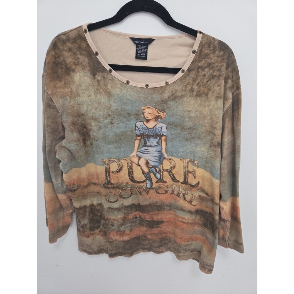 Western Ethics Womens Size XL Long Sleeve Graphic T-Shirt Studded Rivets Tee